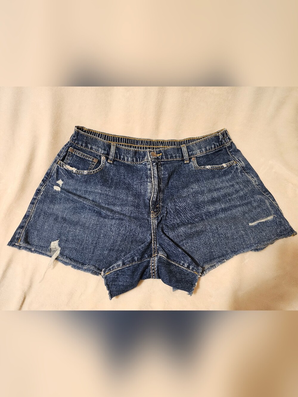 aerie Distressed Dark Blue Denim Shorts